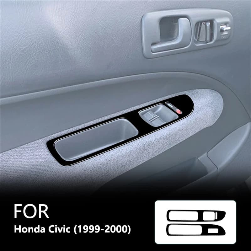 For Honda Civic 1999 2000 Window Control Panel Brand New ABS Gloss Black Safeguard Stickers Car Interior Accessories