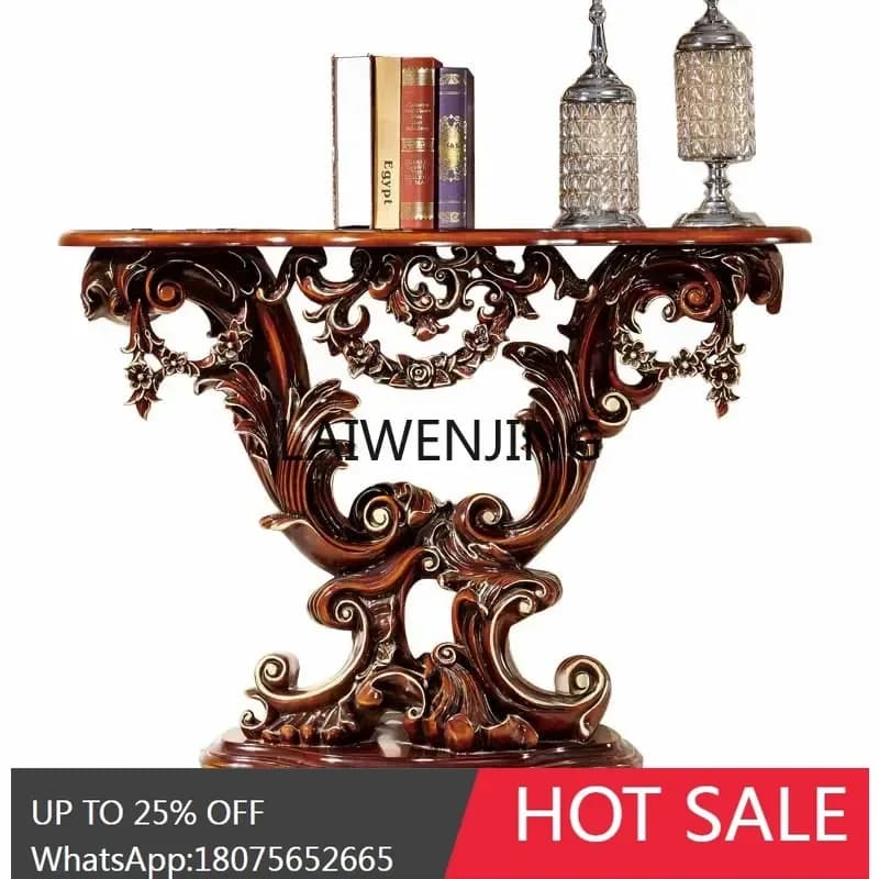 HLZ French solid wood pastoral entrance foyer cabinet wall American semi-round table dark