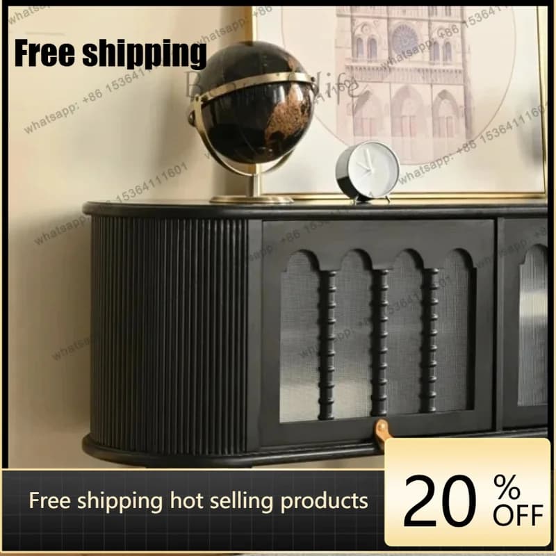 Factory DirectFrench solid wood TV cabinet smoked black small apartment living room locker American retro floor cabinet