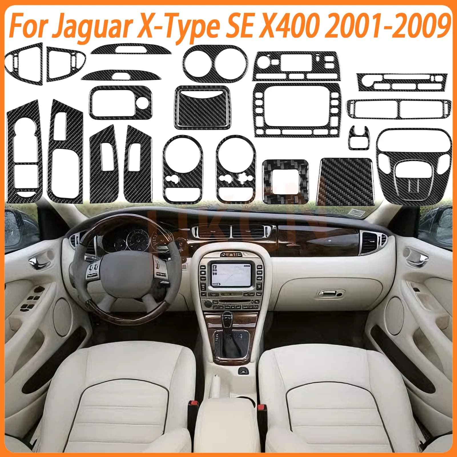 Carbon Fiber Sticker For Jaguar X-Type X400 2001-2009 Car Interior Accessories Central Air Outlet Frame Roof Reading Light Panel