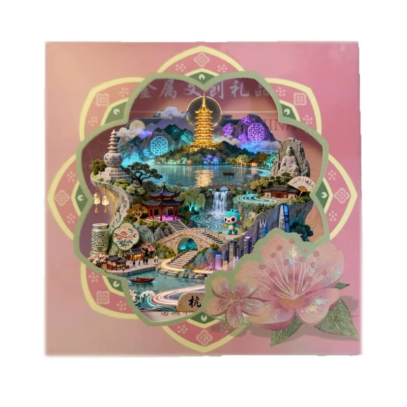 Hangzhou metal refrigerator sticker embossed zhejiang tourism cultural and creative souvenirs