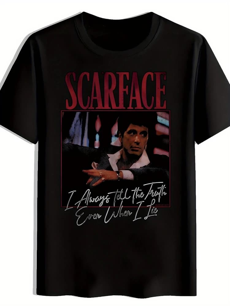 Scarface Graphic-"I Always Tell the Truth,Even When I Lie"Quote design-100% cotton O-neck short sleeve printed men's T-shirt.