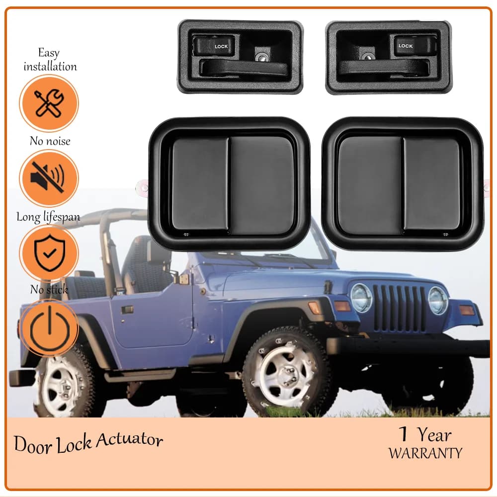 Front Left Right Exterior & Interior Door Handles w/Keepers Compatible With Jeep Wrangler TJ 2003-2006 Full Doors oem 55176477AC