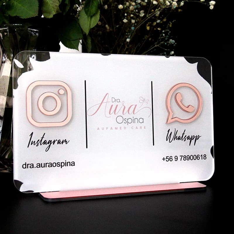 Business Sign Social Contact Sign Customized Logo Instagram Facebook Gold Icon Gift Decorate Opening New Store