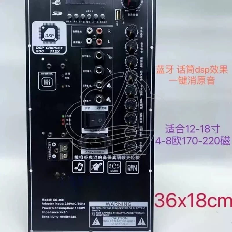 12V Battery 220V Bluetooth Amplifier Board for Portable Trolley Outdoor Speaker