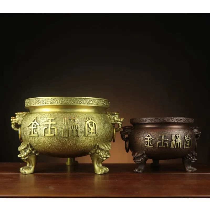 Brass Golden Home , Large Three-Legged Temple Holder for Indoor Use, Copper Incense Burner Ornamen
