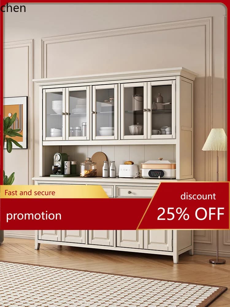 HT Solid Wood Four-Door Sideboard Wine Cabinet Wall-Mounted Kitchen Living Room Cupboard Storage Tea Cabinet