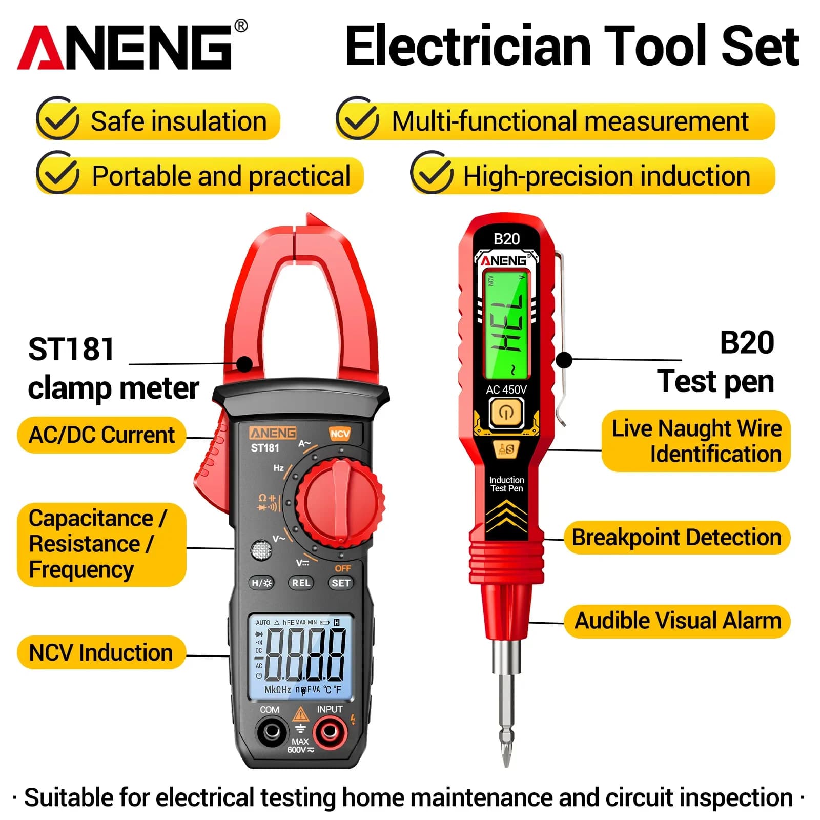 ANENG ST181 B20 Digital Clamp Meter 4000 Counts Multimeter AC DC Voltage Tester Amp Hz Capacitance NCV Ohm Test for Electrician