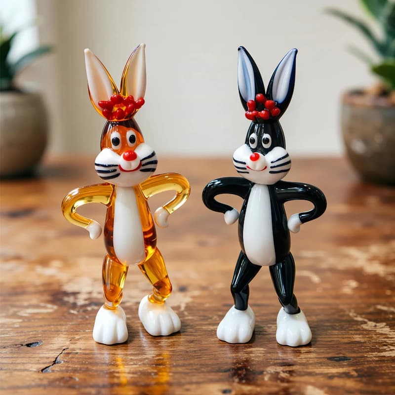 Murano Glass Rabbit Figurine Cute Bunny Ornaments Home Desktop Living Room Decor Crafts Collection Birthday Party New Year Gifts