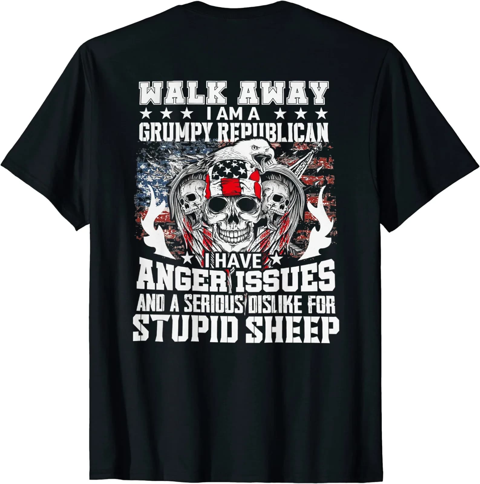 Walk Away I'm A Grumpy Republican Funny Pro Republican Skull T-Shirt Breathable Top, Loose Casual Mens T-shirt S-3XL