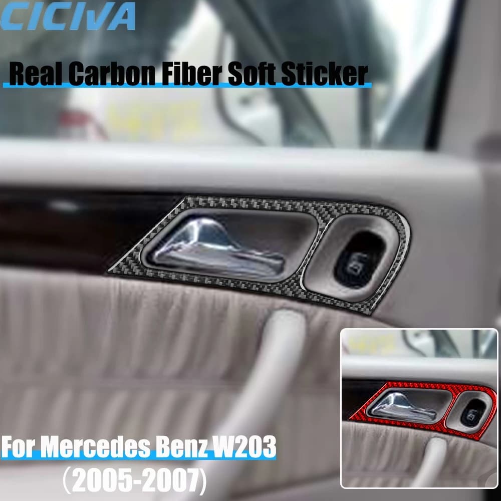 Real Carbon Fiber Car Accessories Door Handle Decorative Trim Cover Soft Sticker For Mercedes Benz C Class W203 2005 2006 2007