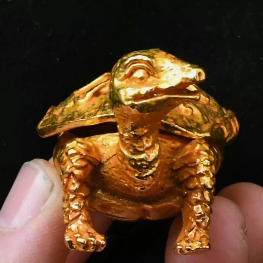 2.3''Old China Dynasty Bronze Gilt Tortoise Turtle Incense Burner Censer Statue