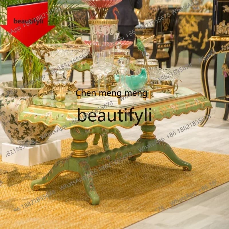 C32 Retro French style Chinese style solid wood hand-painted romantic and elegant painted heavy industry art coffee table