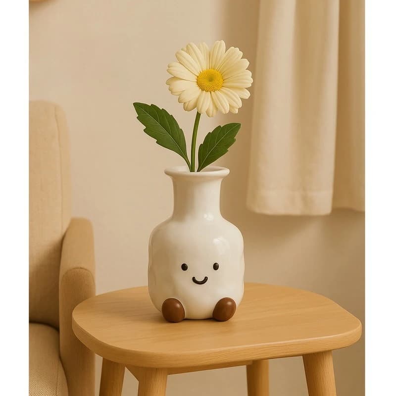 Popular Cute Smiley Face Vase Flower Arrangement High-end Sense Living Room Entrance Bedroom Cabinet Light Decorative Ornament