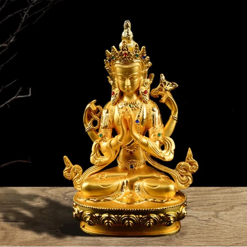 15cm alloy four armed Guanyin statue Nepalese Tibetan household Buddha statue Buddhist hall decoration