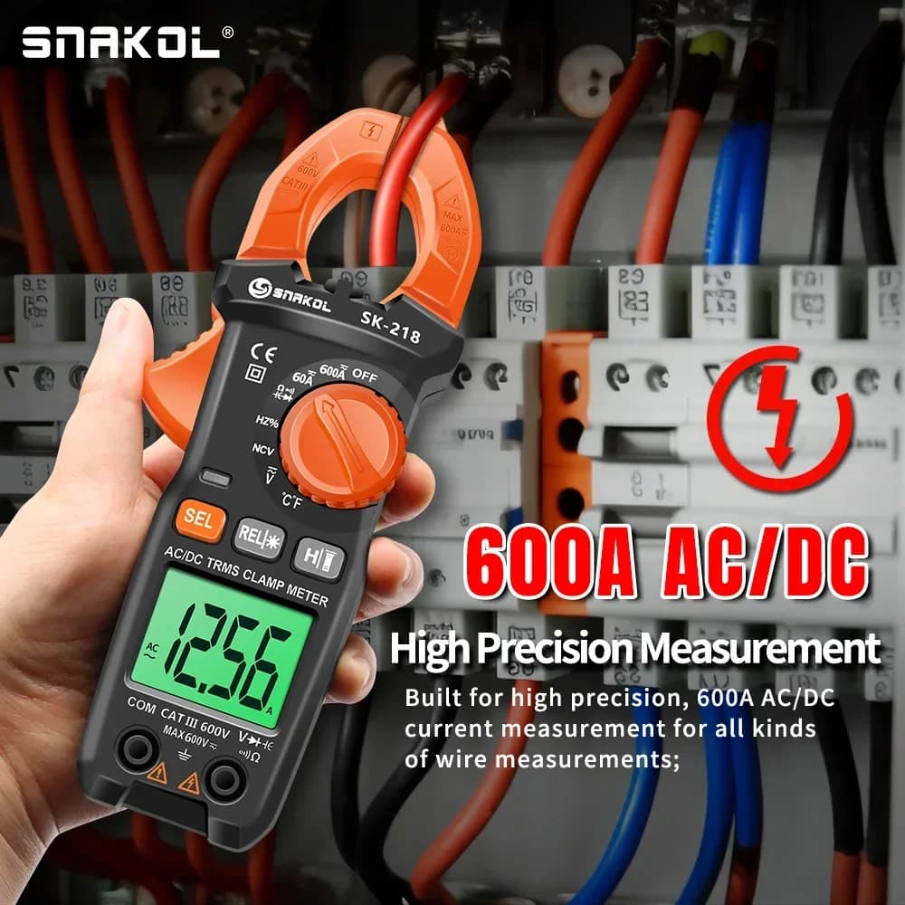 SNAKOL SK-218 600A True RMS Digital Clamp Meter AC/DC Auto-Ranging Multimeter Voltage Current Resistance Electrical Tester