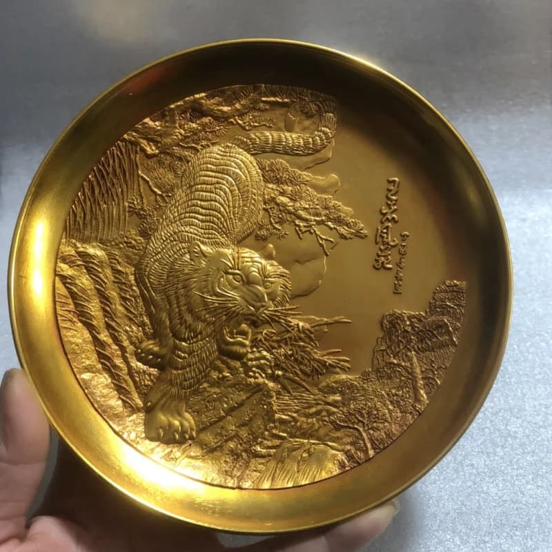 Antique Copper Plate Copper Gilt Kingly Style Plate Copper Plate Tea Set Countryside Collectible Old Object Home Craft