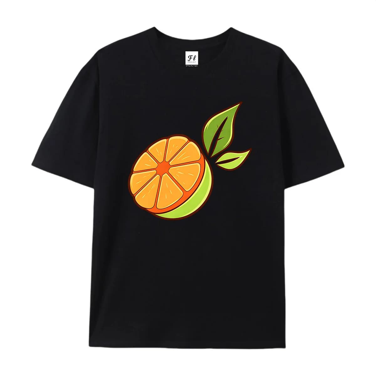 Women Men Simple Orange Slice Fruit Graphic T Shirt Summer Casual Short Sleeve Cotton Tee Fresh Citrus Leaf Print Fashion Top