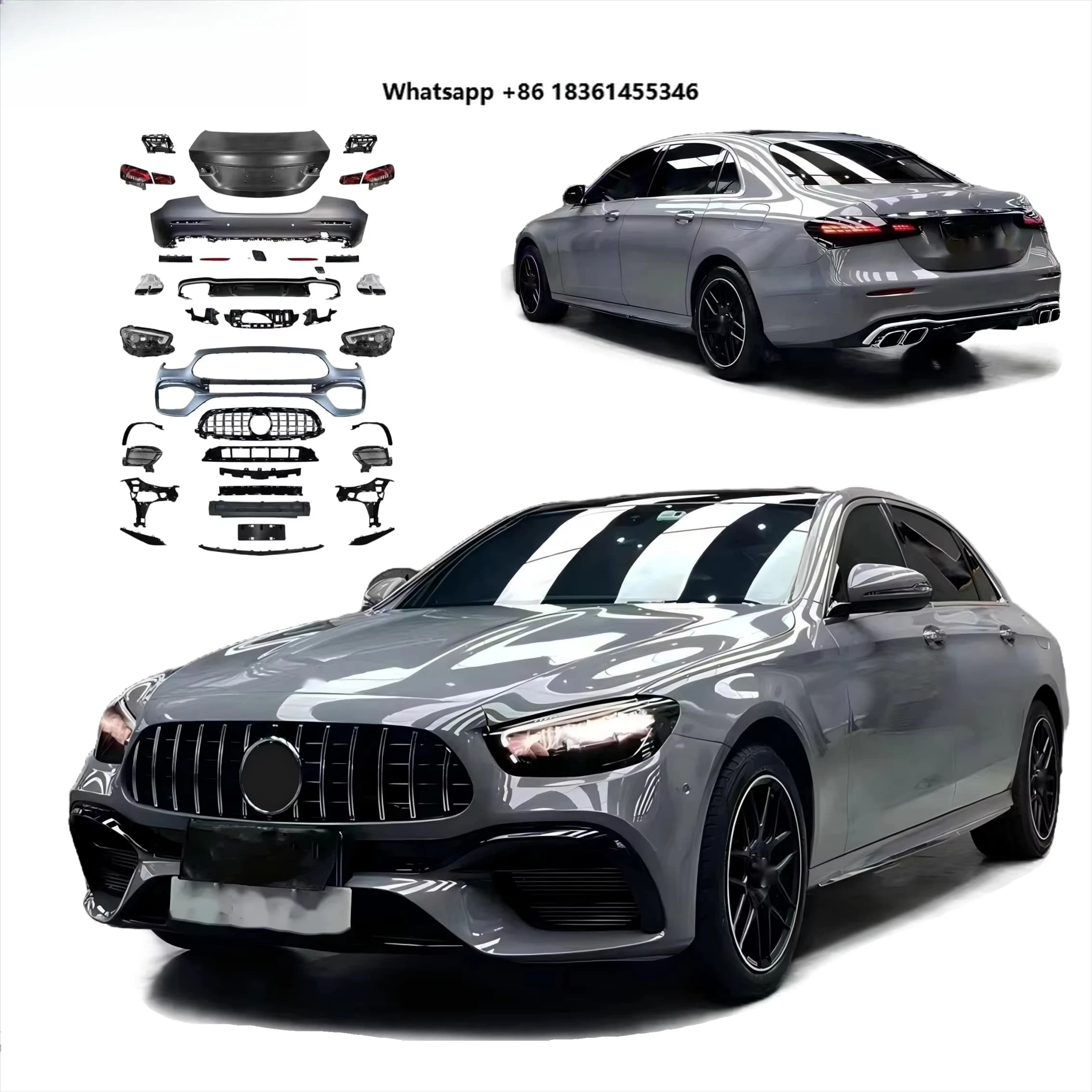 For  E 2016-2020 W213 Update to 2023+ E63 Style with Car Hood LED Headlight Taillight Grille Bumpers Bodykit