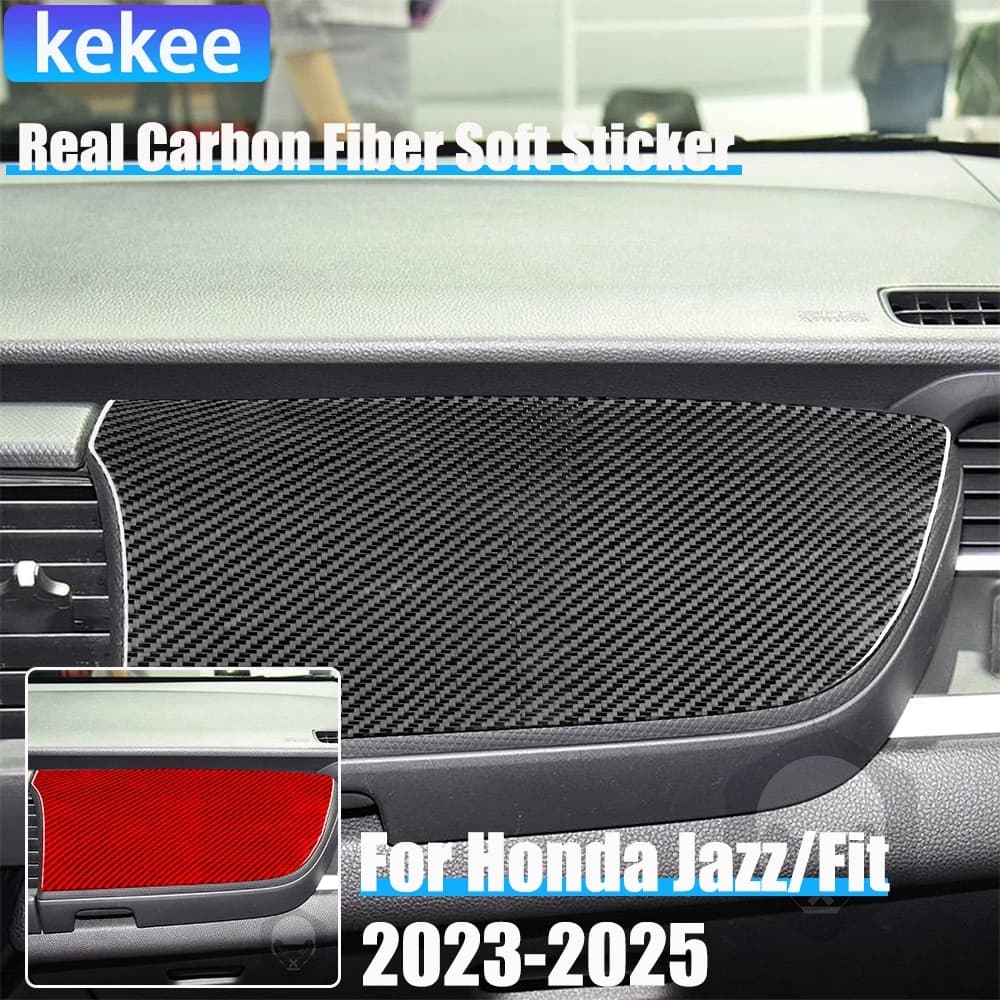 Real Carbon Fiber Car Accessories Passenger Panel Decorative Trim Cover Soft Sticker For Honda Fit /Jazz GR9 2023 2024 2025