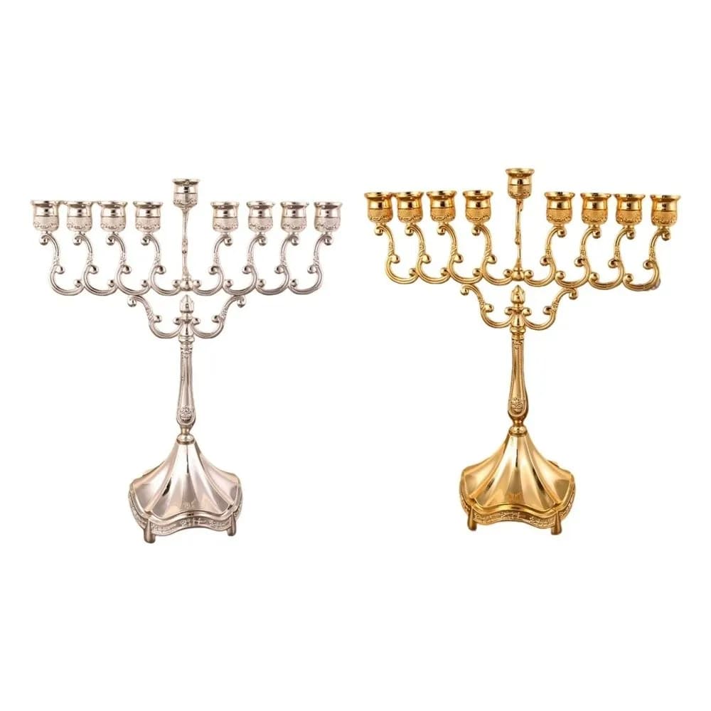 9 Branches Head Hanukkah Menorah Candle Stand Table Home Decor Tabletop Candle Holders Hotel Props Metal Candlestick Holder