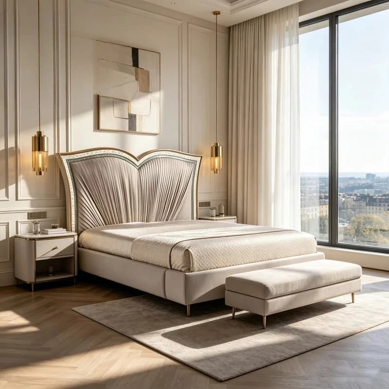High-end elegant home furniture solid wood bed luxury bedroom wooden bed king