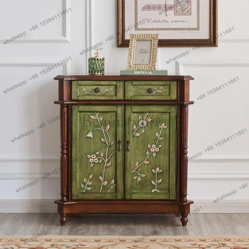 French retro two-chest cabinet entrance classical painted furniture gold locker