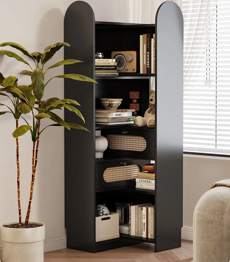 YJQ Corner Shelf Floor Triangle Corner Premium Rattan Restaurant Corner Cabinet
