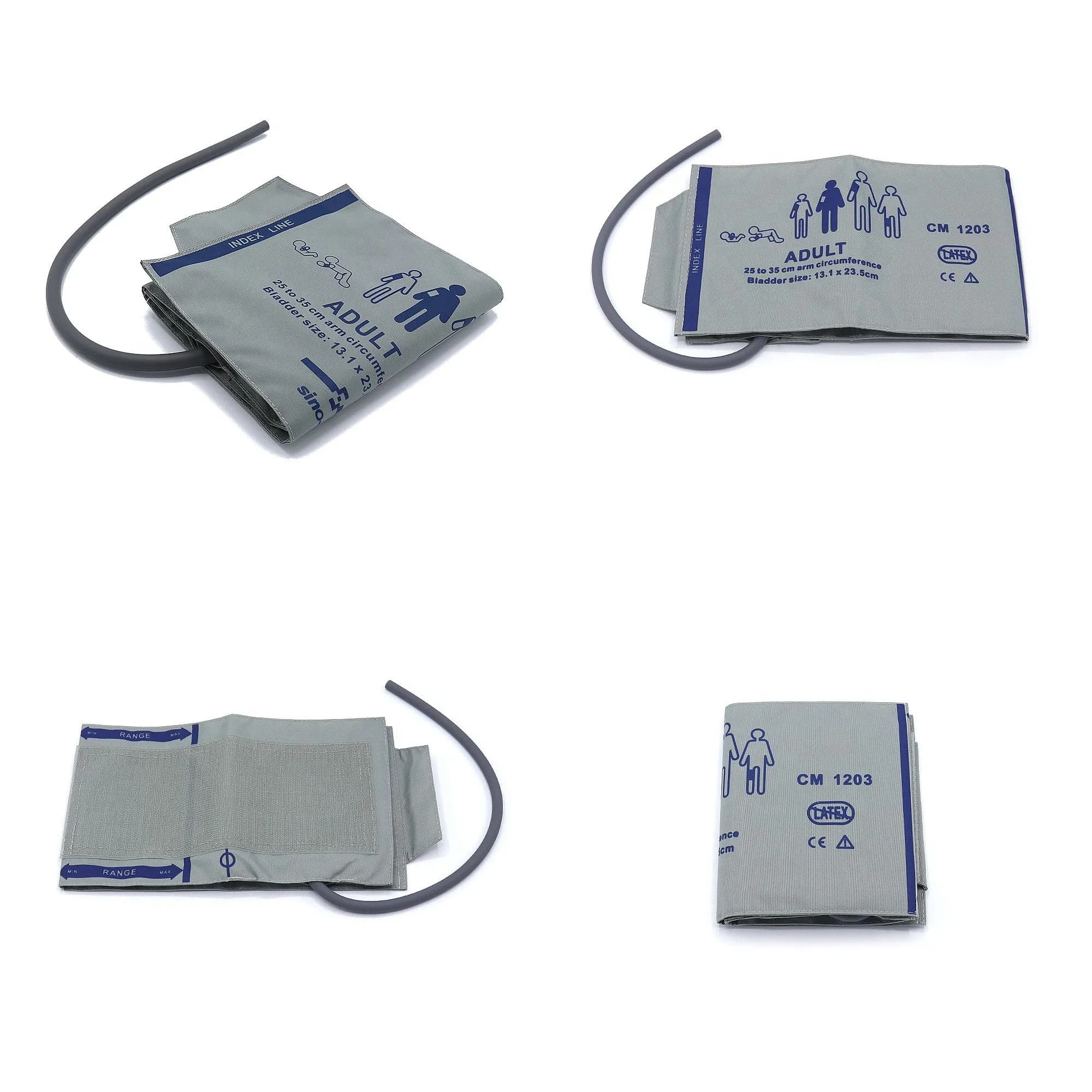 Adult Bloods Pressure NIBP Cuff, Reusable Grey Nylon Cuff with Bladder, Single Tube, 25-35cm Arm Size