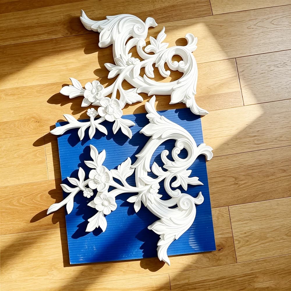 PU Crown Molding Ornament, French Style Ceiling Medallion Floral Wall Decorative Accent,Wall Molding Kit for Interior Wall Decor