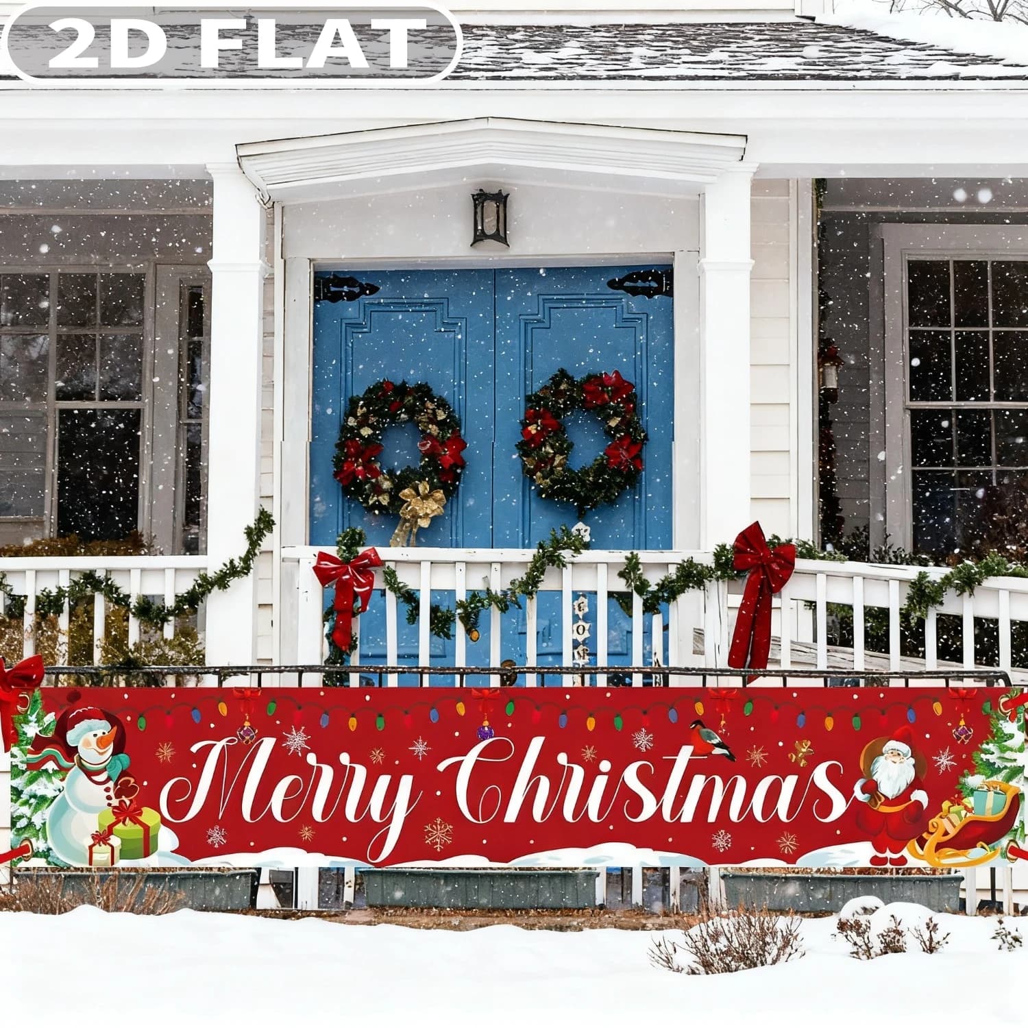 1pc Christmas Party Banner, Christmas Snowman Christmas Tree Yard Sign Banner Durable Polyester for Yard Garden Porch Lawn