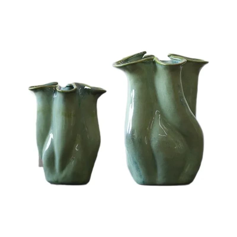 Home Dark Green White Ceramic Vase Flower Arrangement Living Room Dining Table Flower Ornament