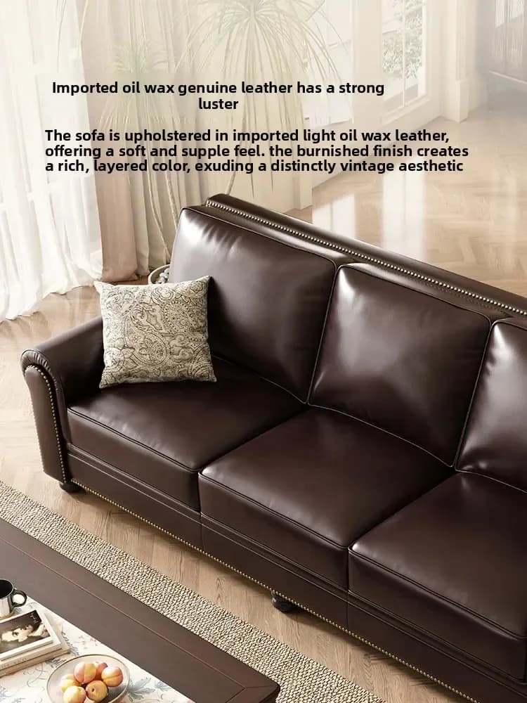American Retro First-layer Cowhide Medieval Sofa Small Apartment Leather Sofal16