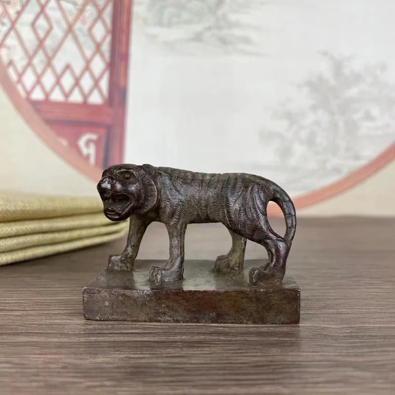 Old antique genuine vintage goods: Zodiac Tiger copper seal, antique vintage copper ornaments, ancient seal collectible decorati