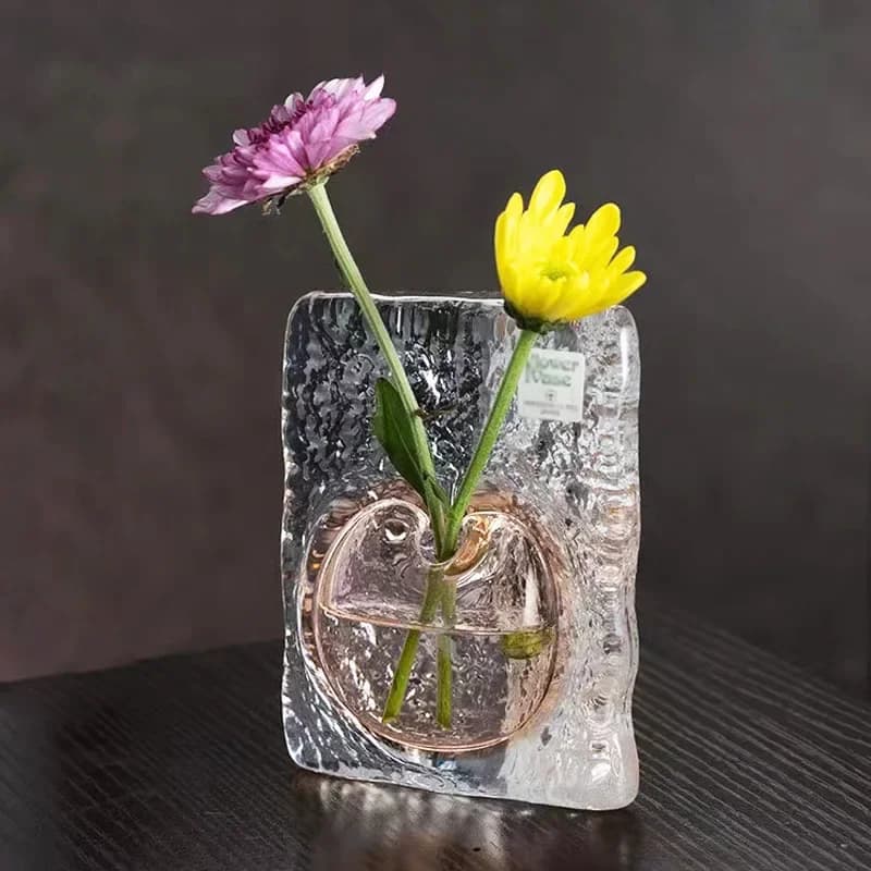 Crystal Glass Vase Transparent Ice Cubes Square Crystal Flower Arrangement Ocean Hydroponics Terrarium Flower Vases Pots