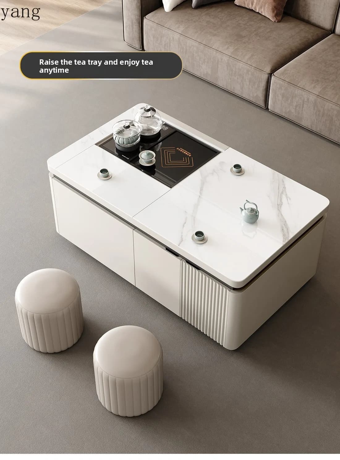 LMM with kettle tea set integrated movable lifting tea table dining table dual purpose