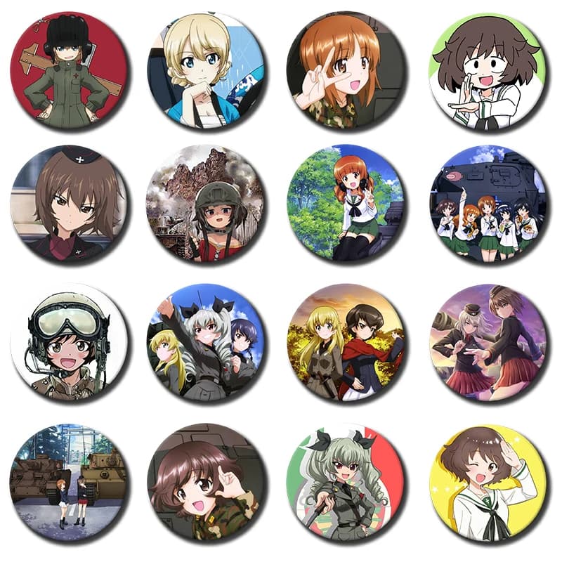 58mm G-GIRLS Und PANZER Brooches Cartoon Figure Badge Miho Nishizumi,Saori Takebe,Hana Isuzu,Yukari Akiyama,Mako Reizei Brooches
