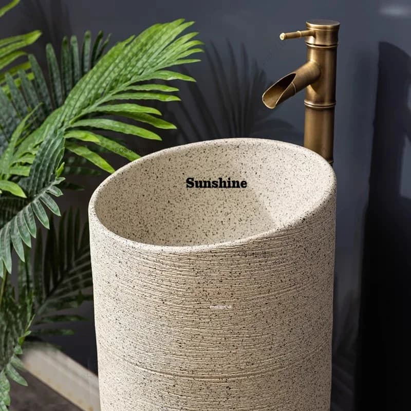 YRetro Ceramic Pedestal Basin Designer Outdoor Balcony Washbasin Chinese Bathroom Accessories Home Floor-standing Bathroom Sinks