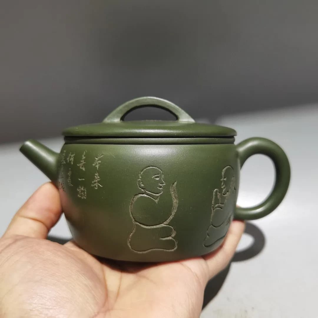 Chinese Yixing Purple Clay Pot Shami monk pattern lettering Hanwa Pot Kettle Teapot Flagon Sample Tea Amass wealth Ornaments