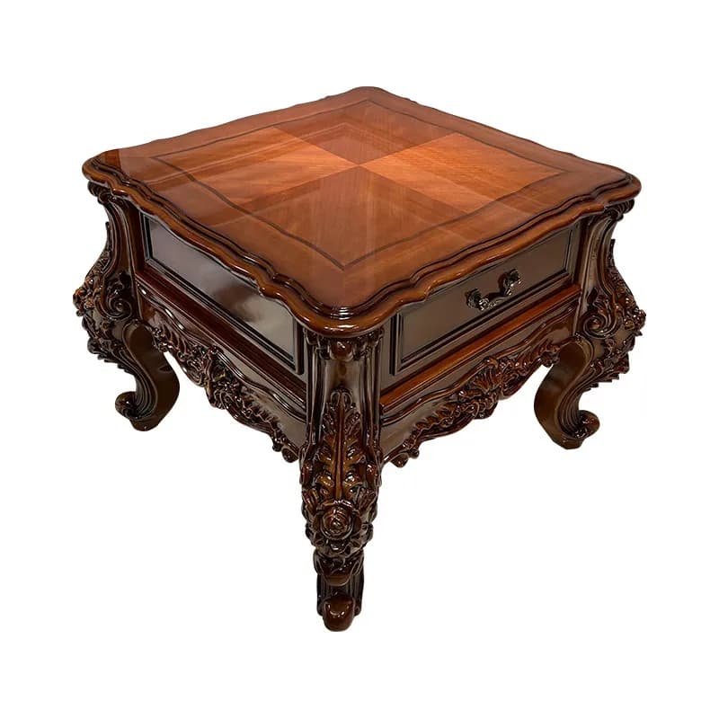 LMM all solid wood corner few carved retro American square few with storage living room furniture
