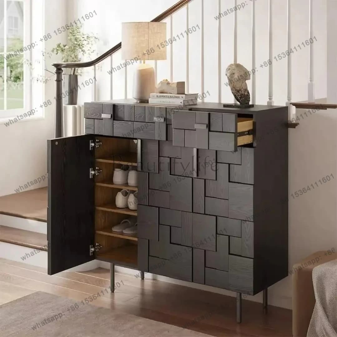Medieval solid wood dining side cabinet, living room against the wall, locker, retro tea entrance cabinet
