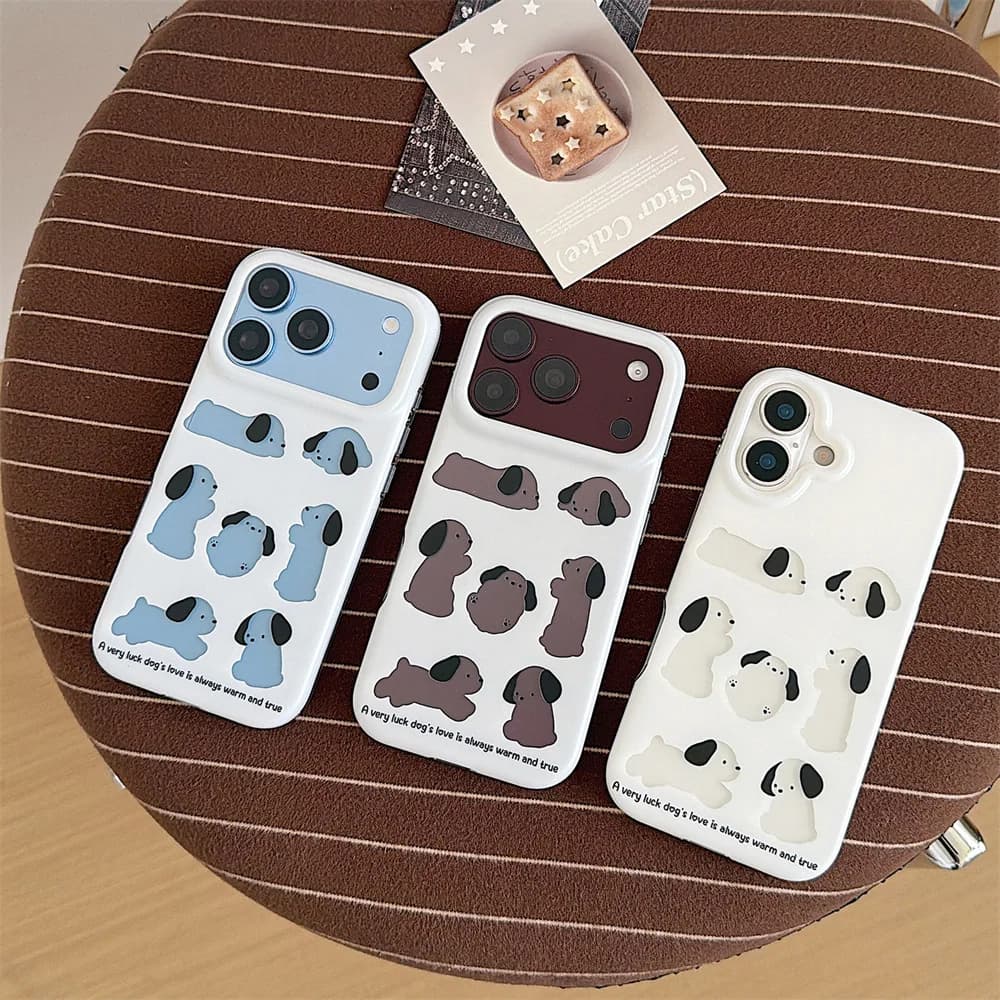Korea Ins Simple Cartoon Dog Phone Case Cute Puppy Print Kawaii Aesthetic Shockproof Cover For iPhone 18 17 16 15 Pro Max