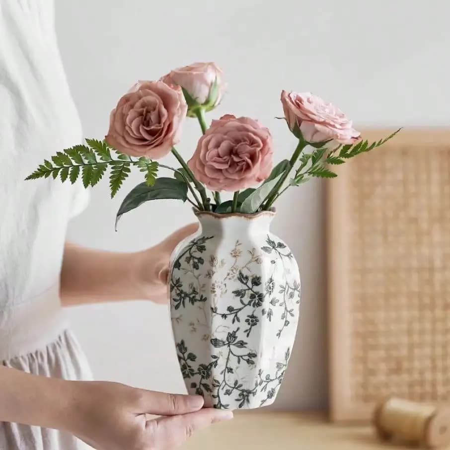 Florero  cerámica agrietado con hielo, arreglo  flores nutritivo para agua, regalo  flores secas, centro  mesa Zen azul