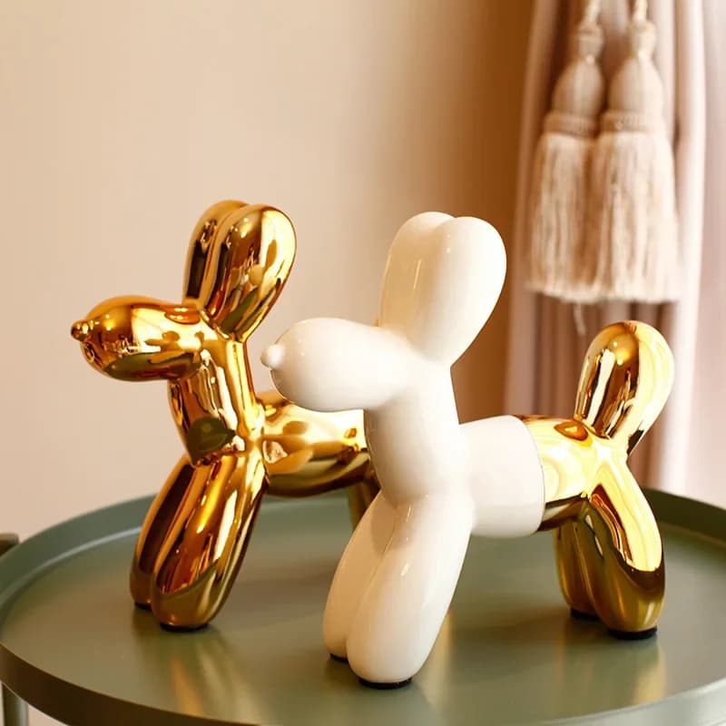 Ceramic Cute Balloon Dog Statue, Animal Sculpture, Home Decoration, Saving Pot for Indoor Office Decor, Gold Standing Craft