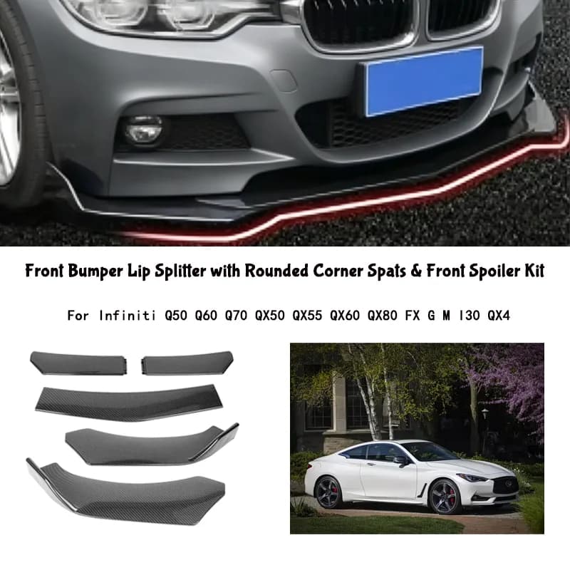 5-Segment Adjustable Front Bumper Lip Splitter Body Kit For Infiniti Q50 Q60 Q70 QX50 QX55 QX60 QX80 FX G M I30 QX4