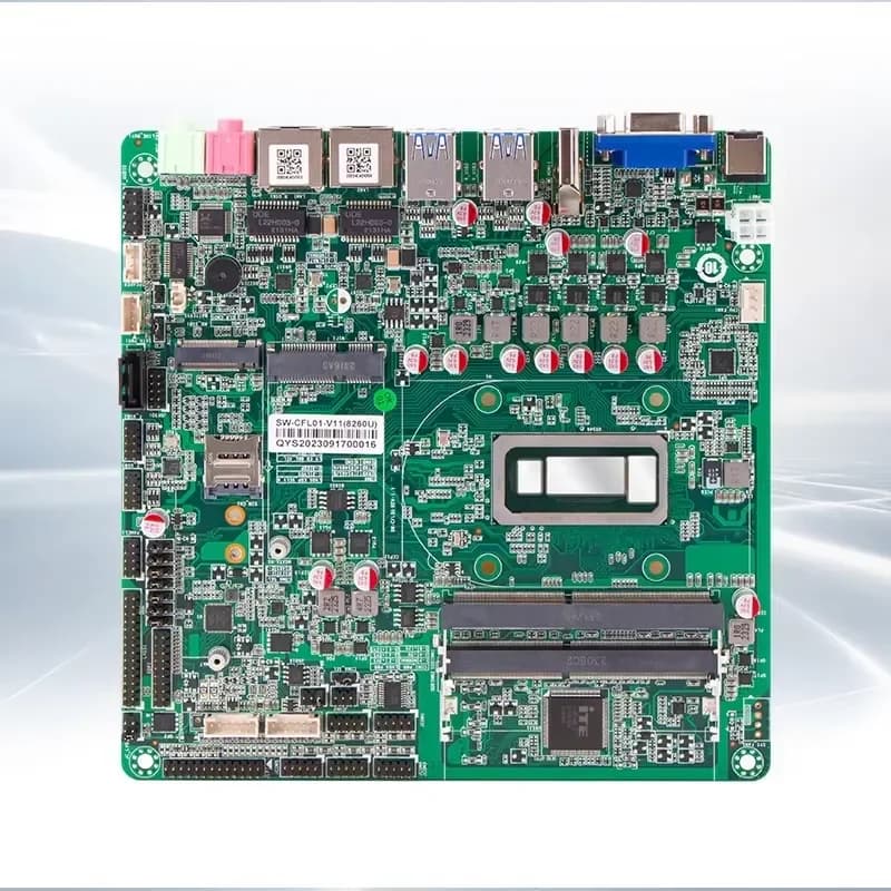for X86 Mini ITX Industrial Motherboard for Core I5-8260U with 1 VGA 1 HDMI 8 USB 5 RS232 1 RS485 DC 12V GPIO Support