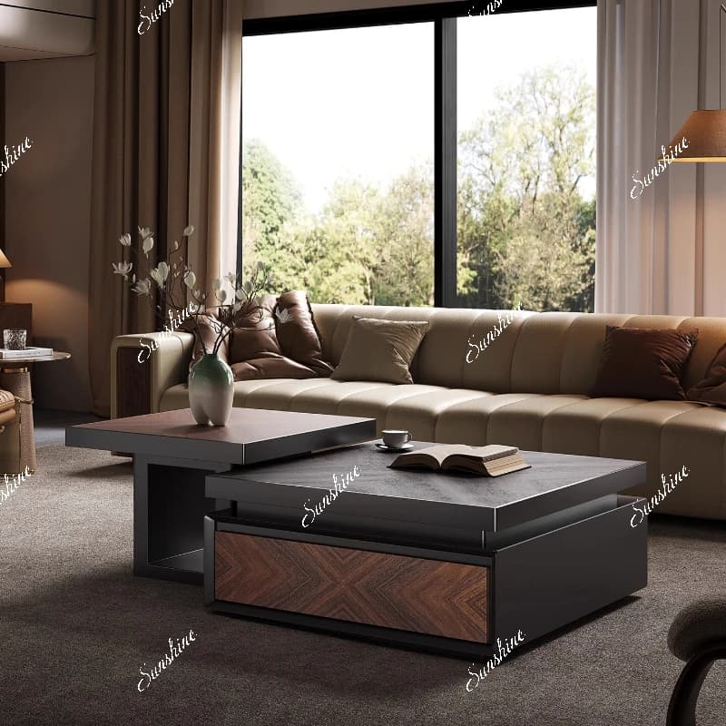 Mid-style nano glass coffee table combination small living room home light luxury high-end sense square