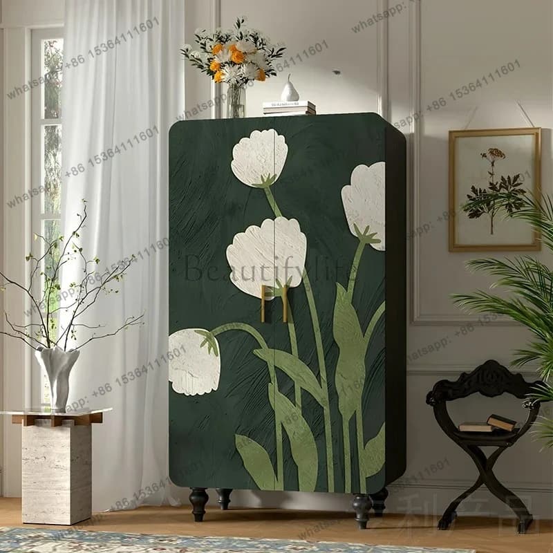 3 French cream style flower solid wood wardrobe bedroom free installation wardrobe storage cabinet household