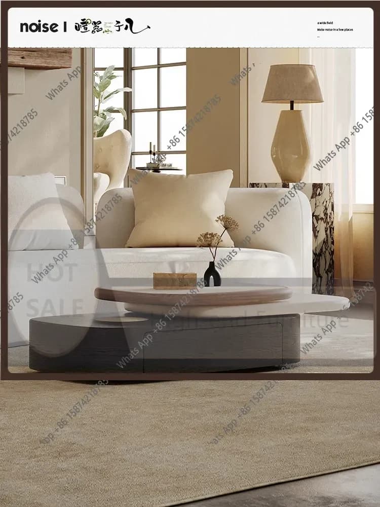 vUy BJ Medieval Style Coffee Table Living Room Home Creative Fashion Design Sense Retro Style Advanced Sense Rotating Travertine