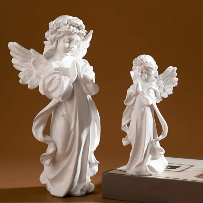 European Praying Angel Sculpture - Classic Cherub Figurine, Elegant Tabletop Centerpiece & Living Room Decor